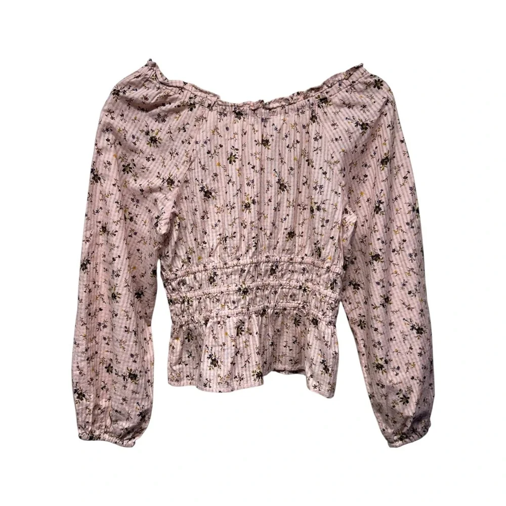 Madewell Sophia Top Bouquet Floral XS Pink Smocked Puff Sleeve Cottage Ruffle‎